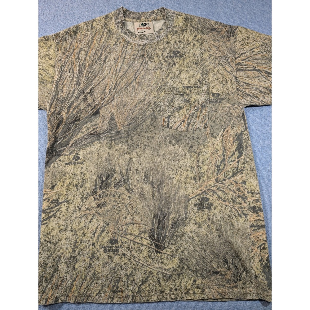 Vintage Mossy Oak Brush Camo Pocket T-Shirt Mens Hunting Camouflage Tee Medium